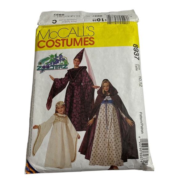Vtg McCall's Girl's Medieval Dress Costume 8937 Cape Hat Sz 10 12 Zooterz UNCUT - Picture 3 of 15